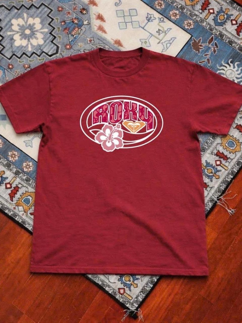 Gildan Men's Short Sleeve Tee - Maroon with White & Pink Graphic